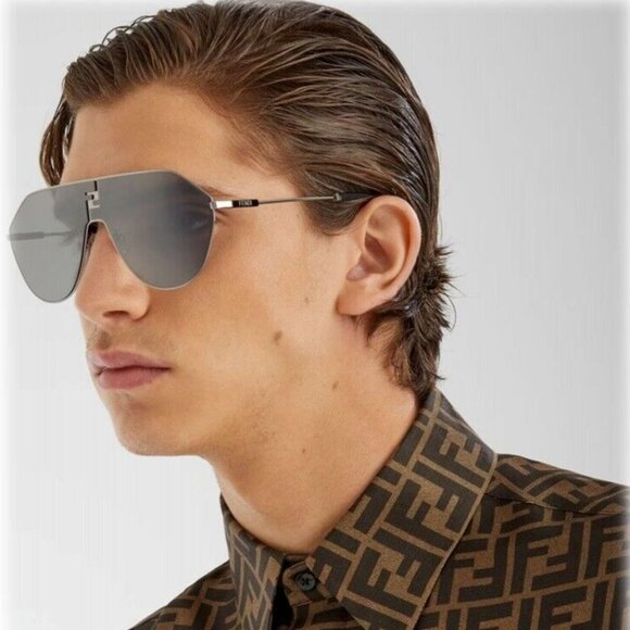 NEW FENDI SUNGLASSES FE40080U 12C UNISEX SHIELD SILVER EYEWEAR